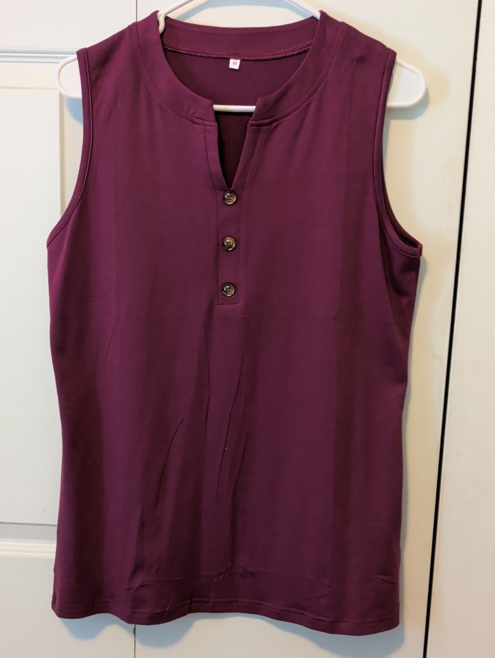 Sleeveless Henley Tank Top in Plum - Women's Casual Knit